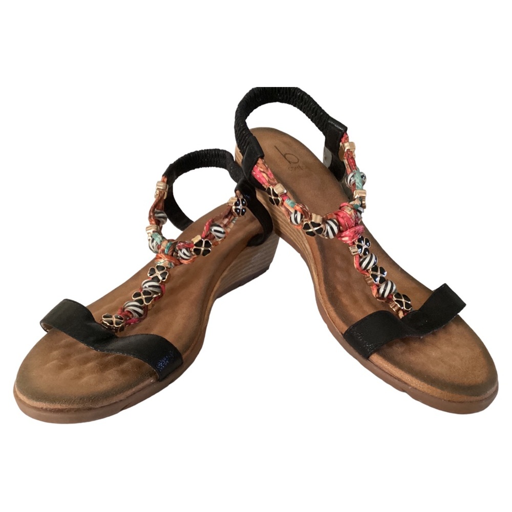 Womens Sandals b Comfort Multicolored Fabric Beaded Platform Wedge Sandals Sz 10
